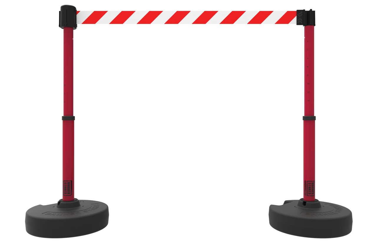 Banner Stakes Plus Barrier Set X2 With Red/White Diagonal Striped Banner